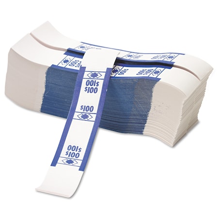 Pm Company Color-Coded Kraft Currency Straps, Dollar, $100, Self-Adhesive, PK1000 55027